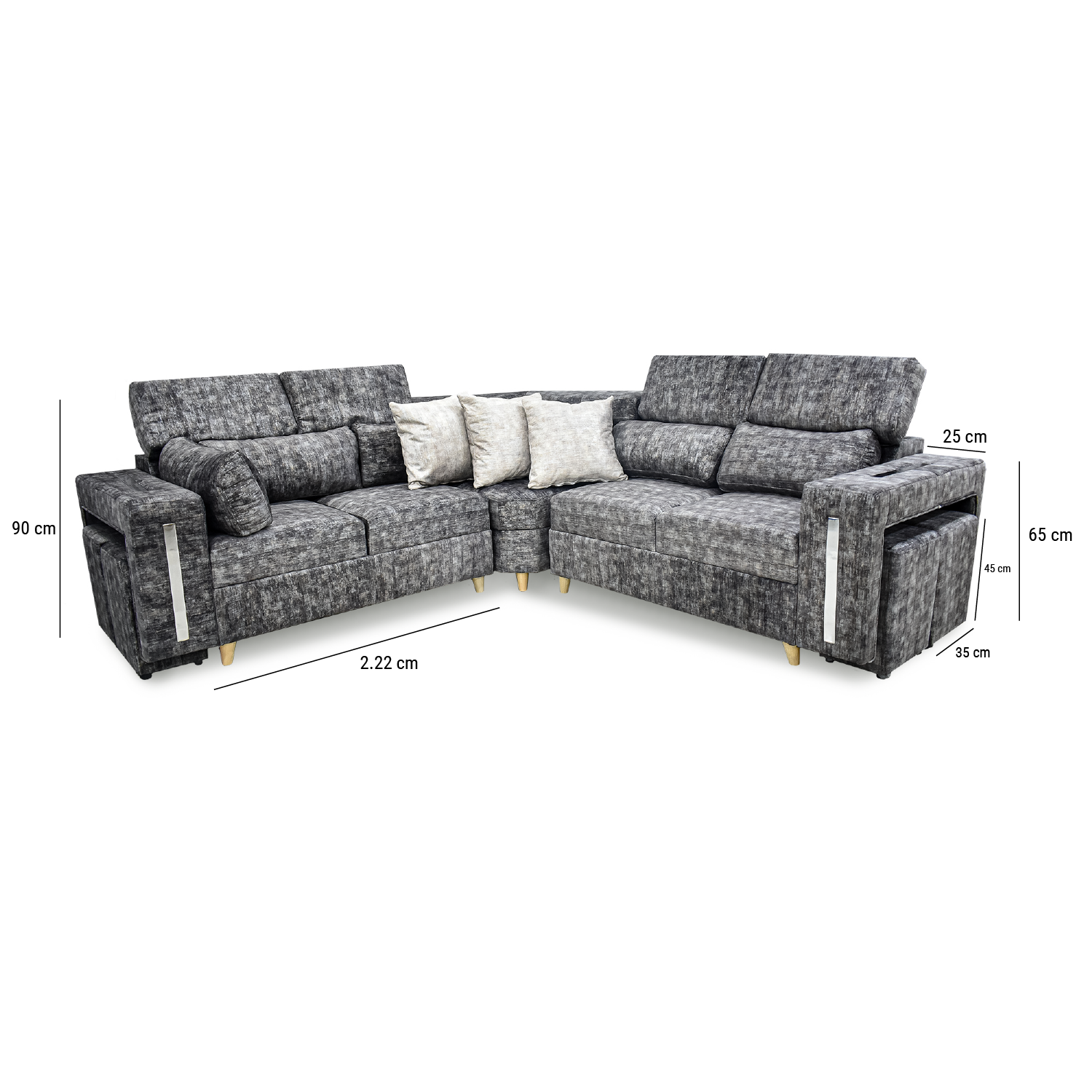 Esquinero mombay lino gris, 3 cojines, patas de madera - Muebles en Medellín | Esquinero