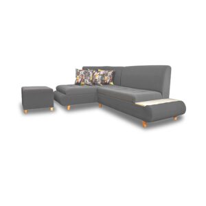 Esquinero frances, lino gris, patas de madera - Muebles en Medellín | Esquinero