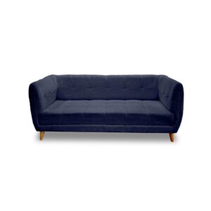 Sofa velvet poliéster azul oscuro, patas de madera - Muebles en Medellín | Sofá