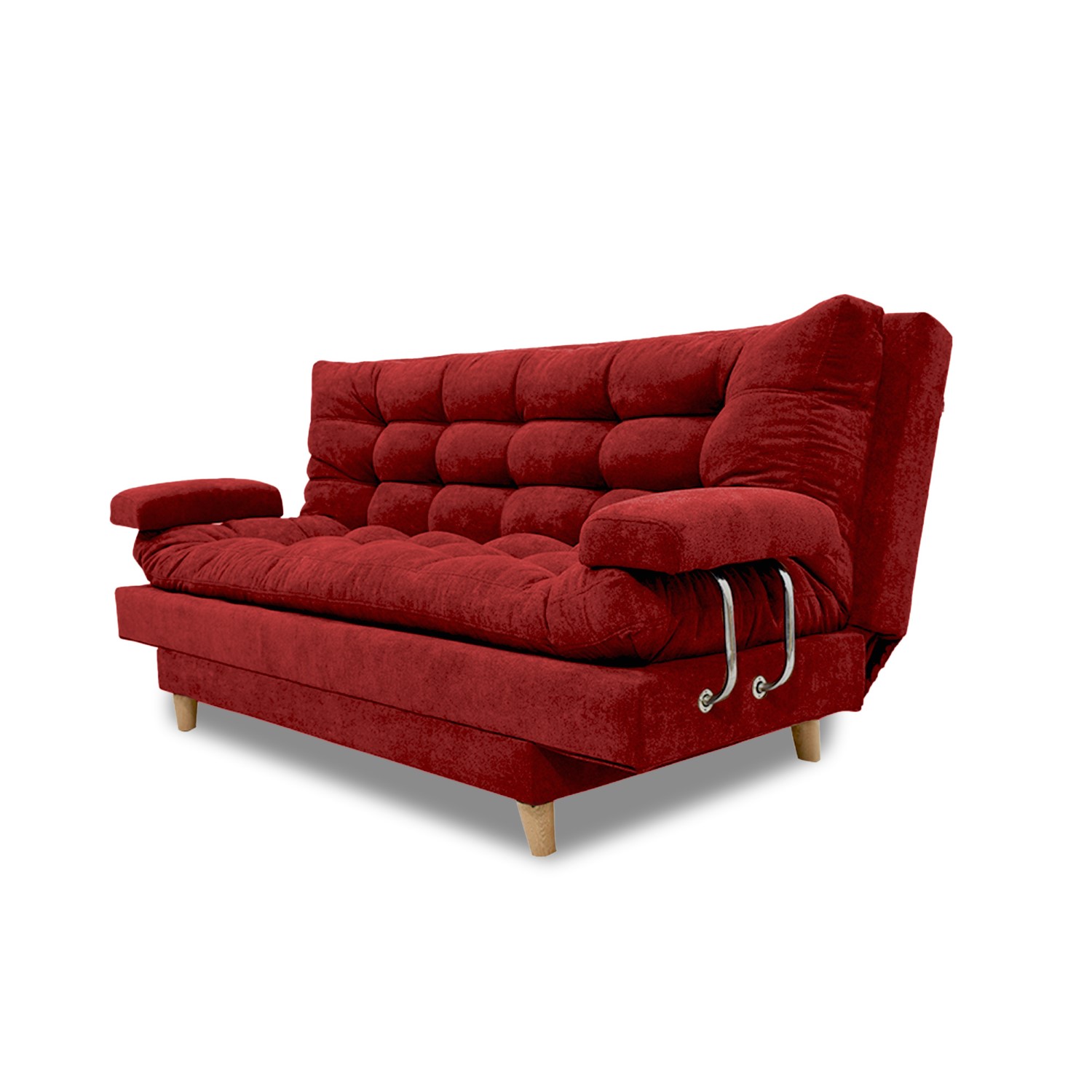 Sofacama napoles lino rojo, patas de madera, brazos - Muebles en Medellín | Sofacama