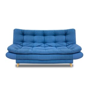 Sofacama damasco sintético azul, patas de madera - Muebles en Medellín | Sofacama