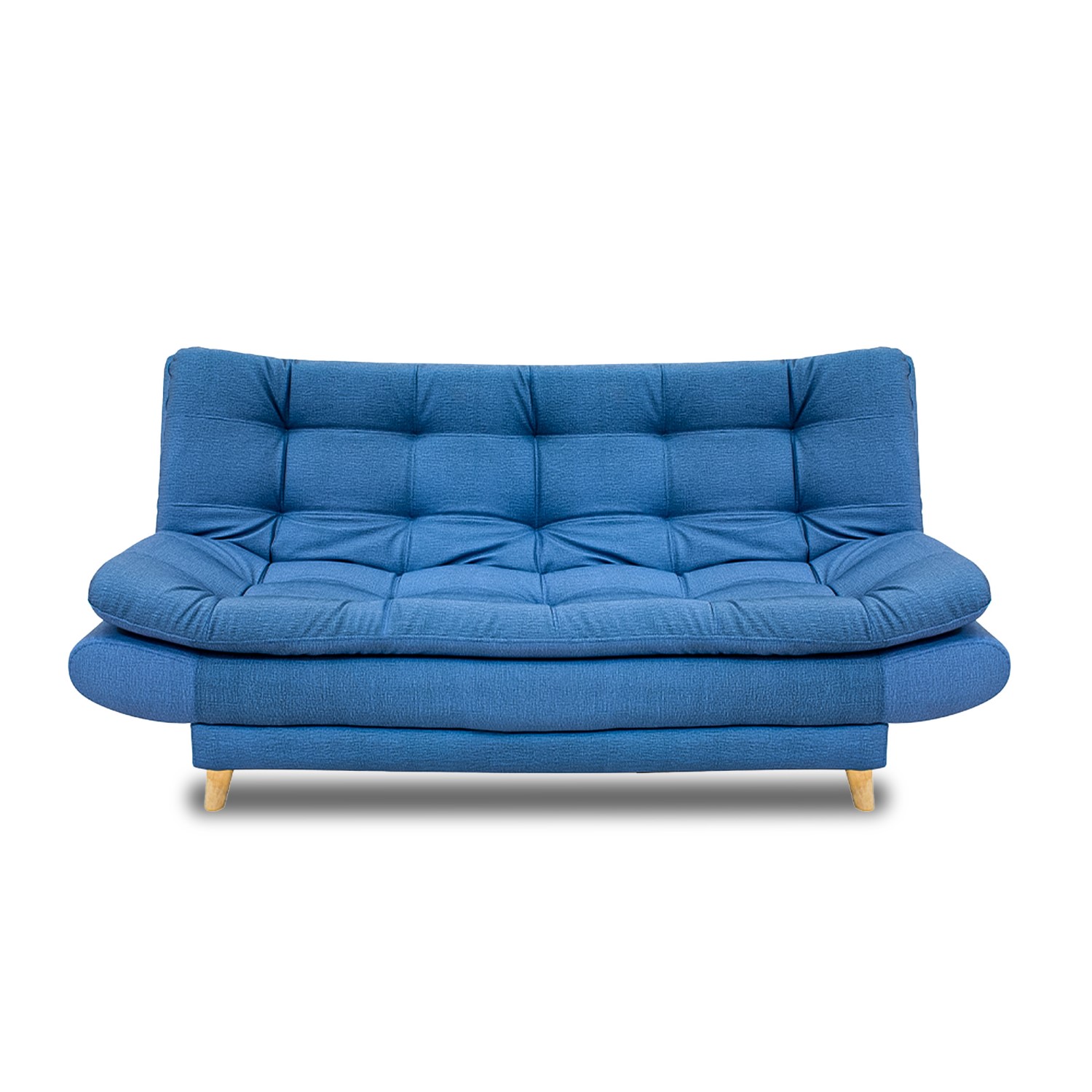 Sofacama damasco sintético azul, patas de madera - Muebles en Medellín | Sofacama