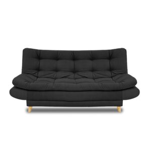 Sofacama damasco sintético negro, patas de madera - Muebles en Medellín | Sofacama