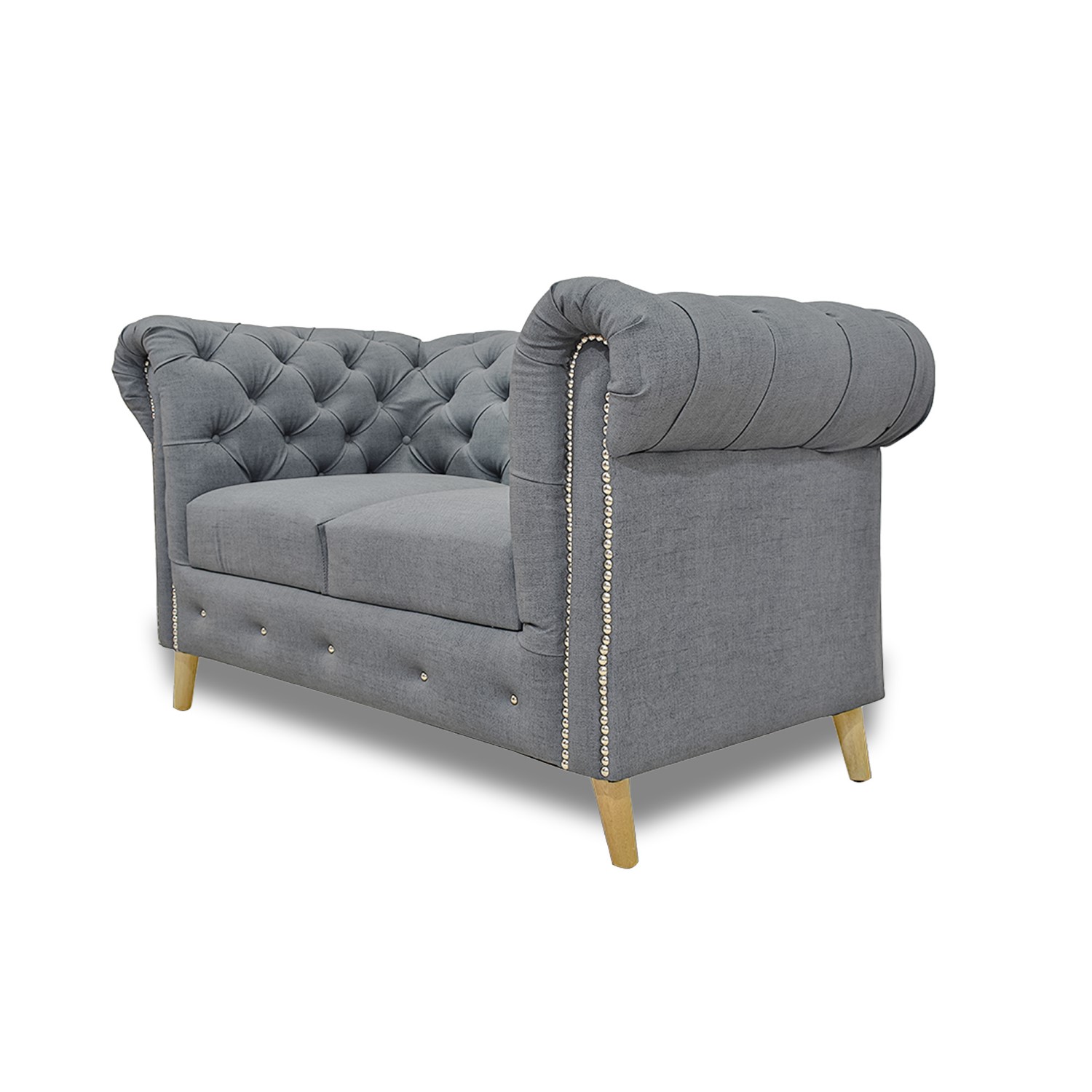 Sofa chester 2 puestos lino gris, patas de madera - Muebles en Medellín | Sofá