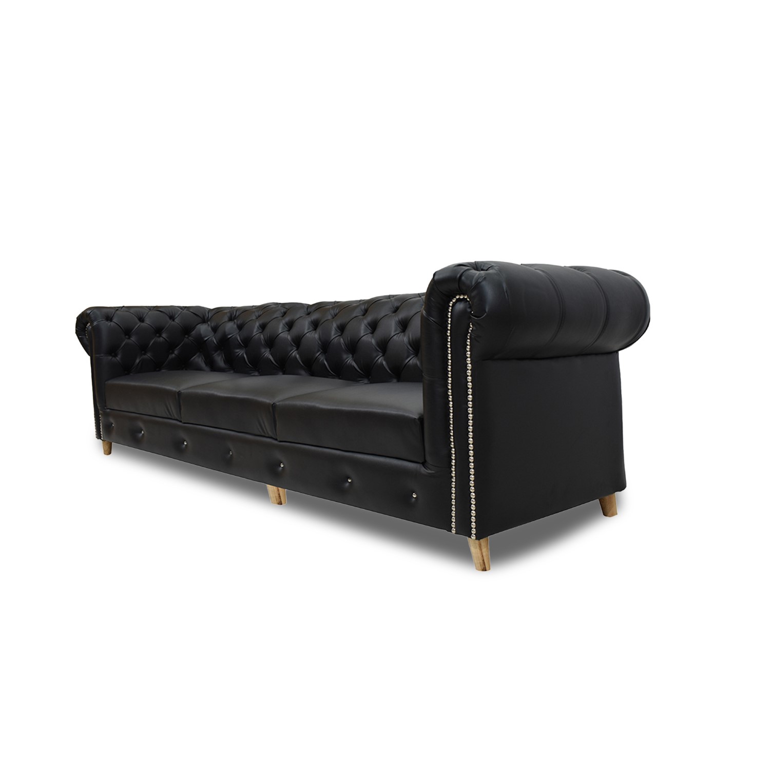 Sofa chester 3 puestos sintetico negro c/b, patas de madera - Muebles en Medellín | Sofá