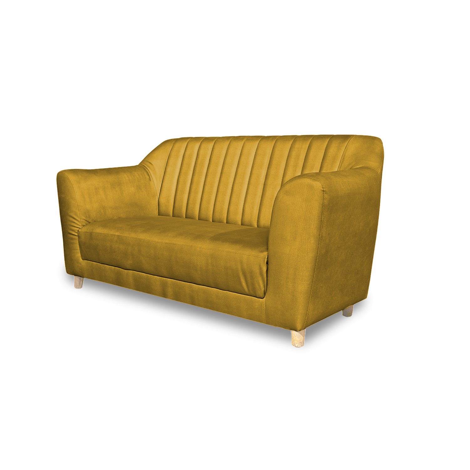 Sofa stanley 2 puestos lino amarillo c/b, patas de madera - Muebles en Medellín | Sofá