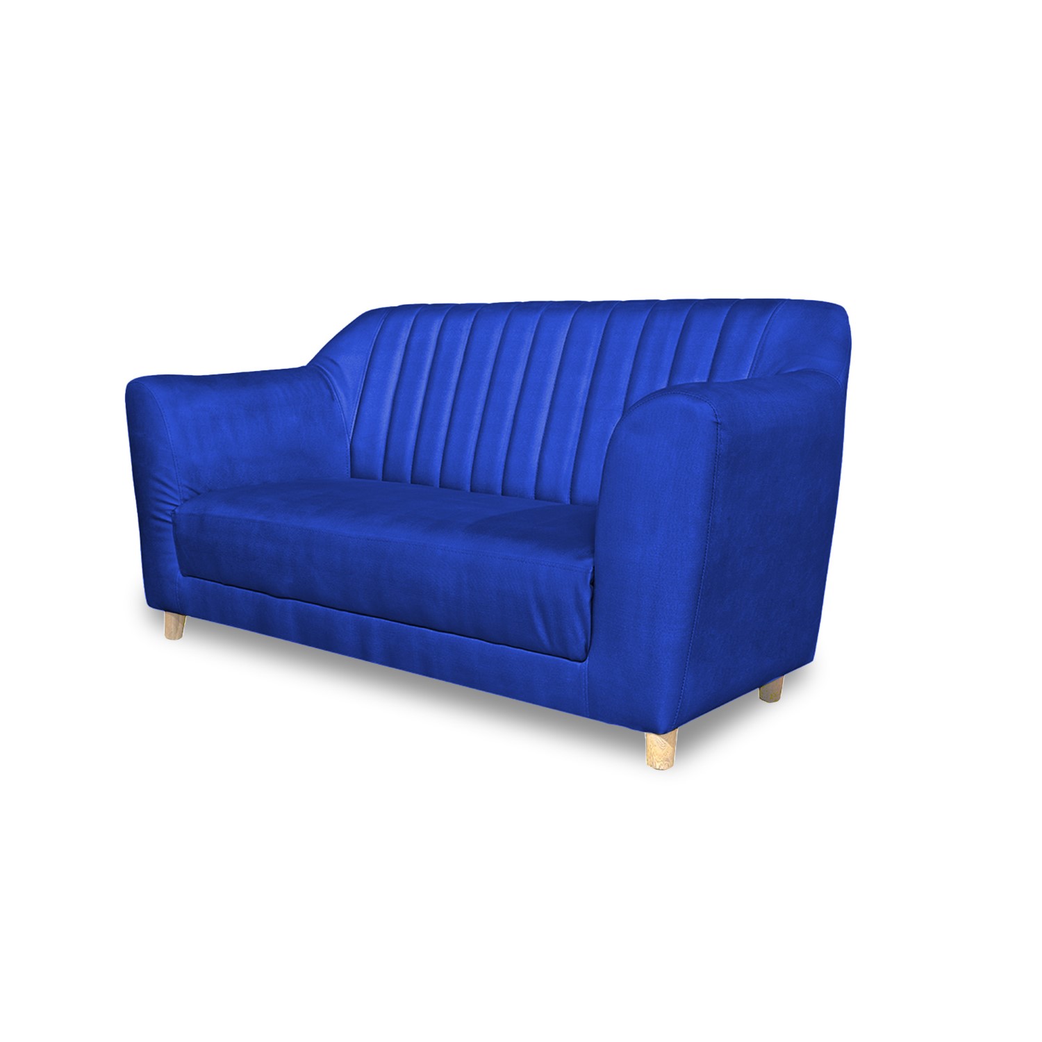 Sofa stanley 2 puestos lino azul c/b, patas de madera - Muebles en Medellín | Sofá