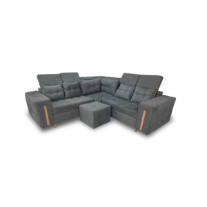 Esquinero yired lino gris oscuro, patas de madera - Muebles en Medellín | Esquinero