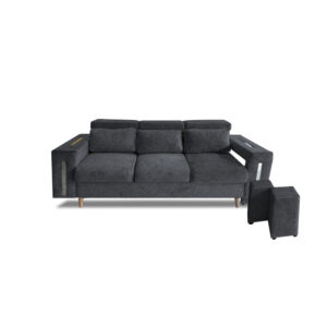 Sofa mombay lino grafito, 3 puestos, patas de madera - Muebles en Medellín | Sofá
