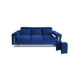 Sofa mombay lino azul oscuro, 3 puestos, patas de madera - Muebles en Medellín | Sofá
