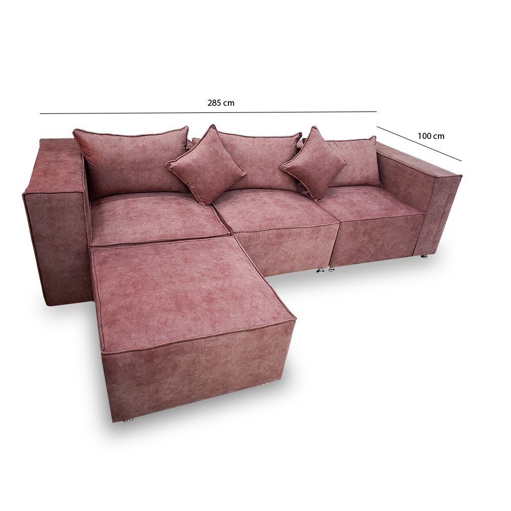Sala modular marruecos lino palo rosa, 2 cojines, patas metalicas - Muebles en Medellín | Sala