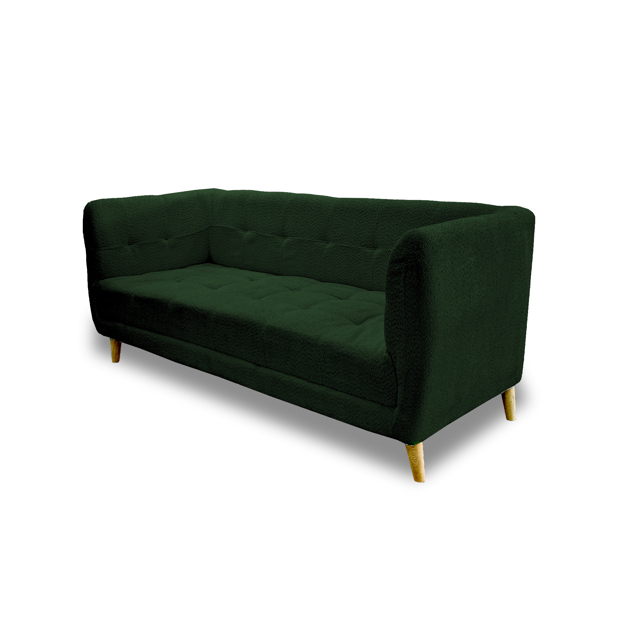 Sofa velvet poliéster verde, patas de madera - Muebles en Medellín | Sofá