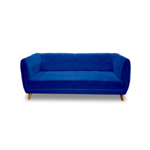 Sofa velvet poliéster azul rey, patas de madera - Muebles en Medellín | Sofá