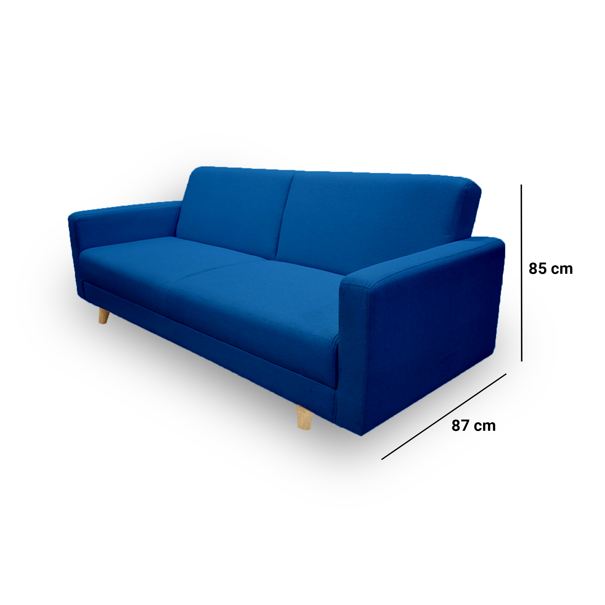 Sofacama allen parker lino azul, patas de madera, brazos - Muebles en Medellín | Sofacama