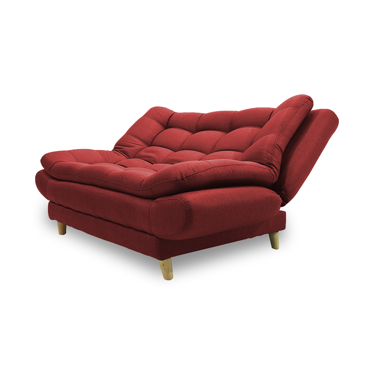 Sofacama damasco mini poliéster rojo, 2 cojines, patas de madera - Muebles en Medellín | Sofacama mini
