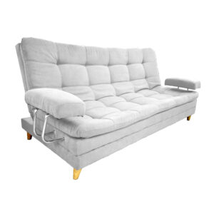 Sofacama cooper blanco con brazos, patas de madera - Muebles en Medellín | Sofacama