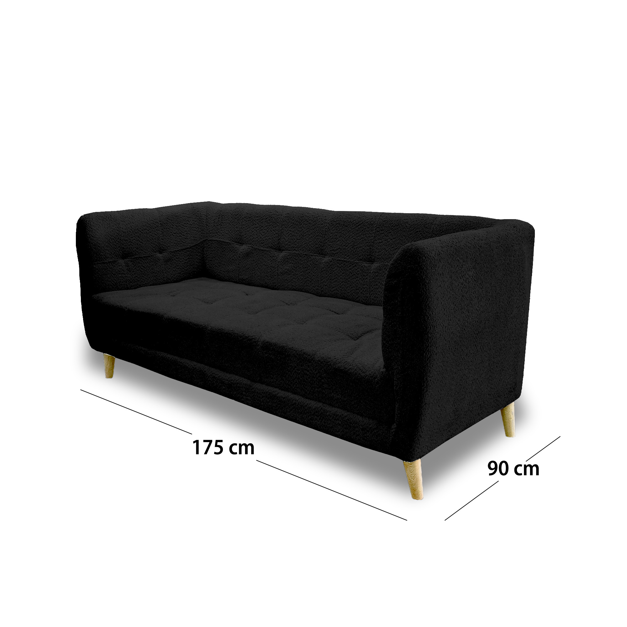 Sofa velvet poliéster negro, patas de madera - Muebles en Medellín | Sofá