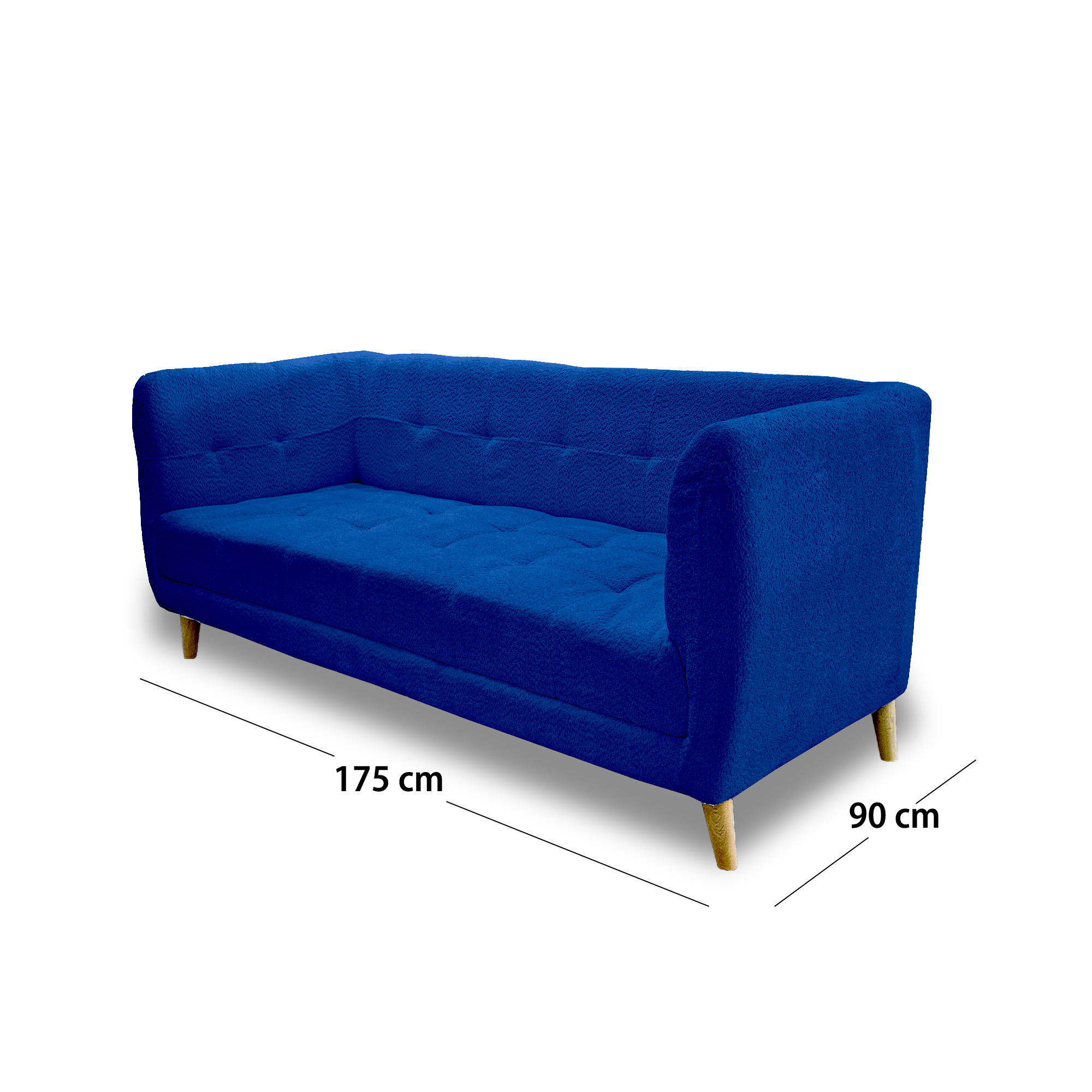 Sofa velvet poliéster azul rey, patas de madera - Muebles en Medellín | Sofá