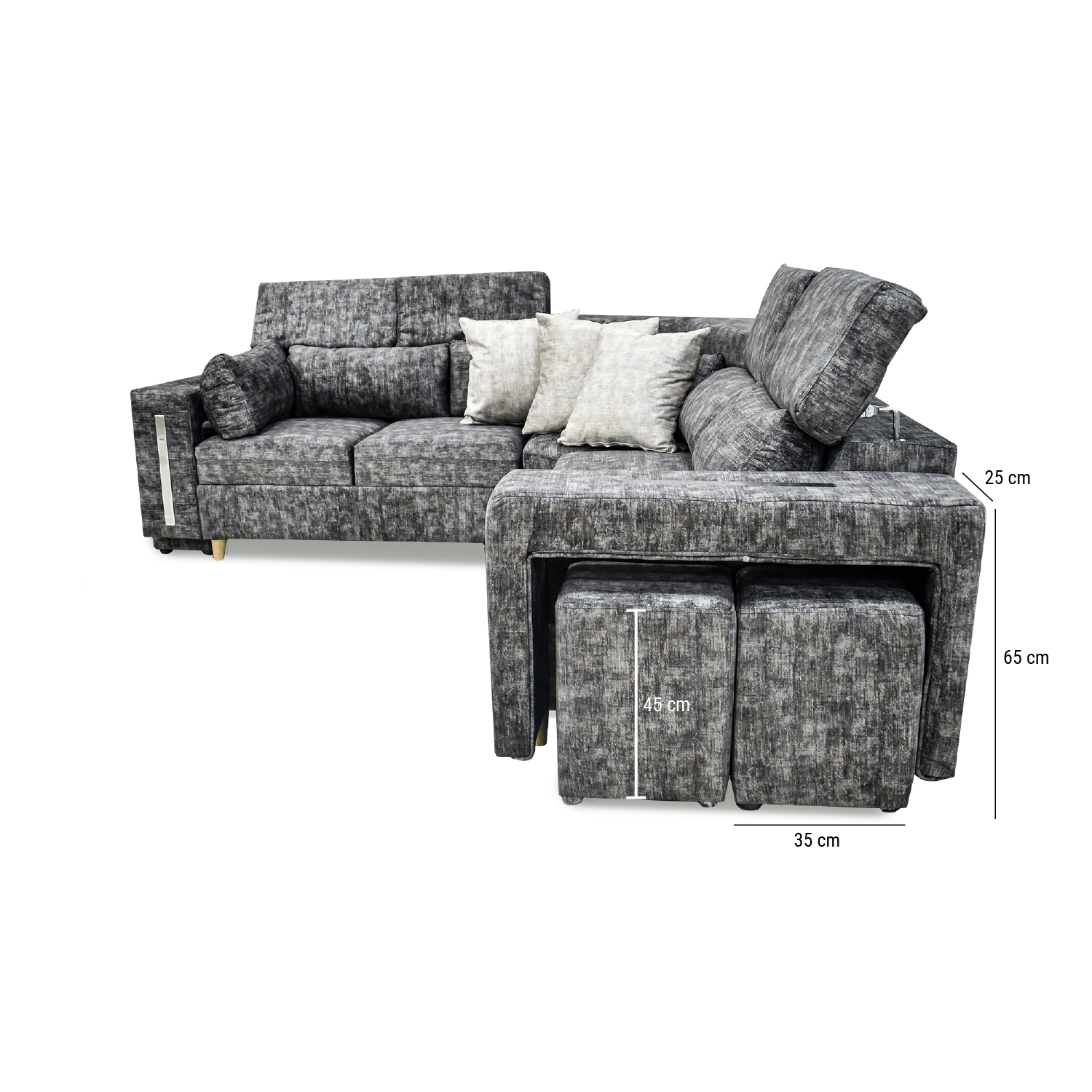 Esquinero mombay lino gris, 3 cojines, patas de madera - Muebles en Medellín | Esquinero
