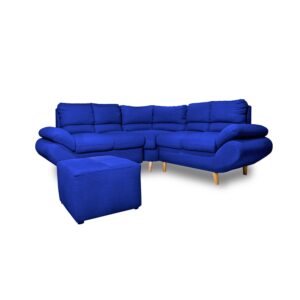 Esquinero venecia, lino azul oscuro, patas de madera - Muebles en Medellín | Esquinero