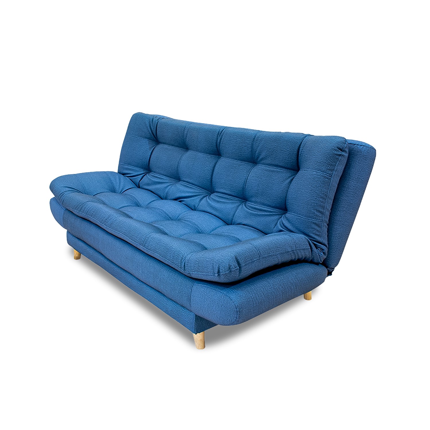Sofacama damasco sintético azul, patas de madera - Muebles en Medellín | Sofacama