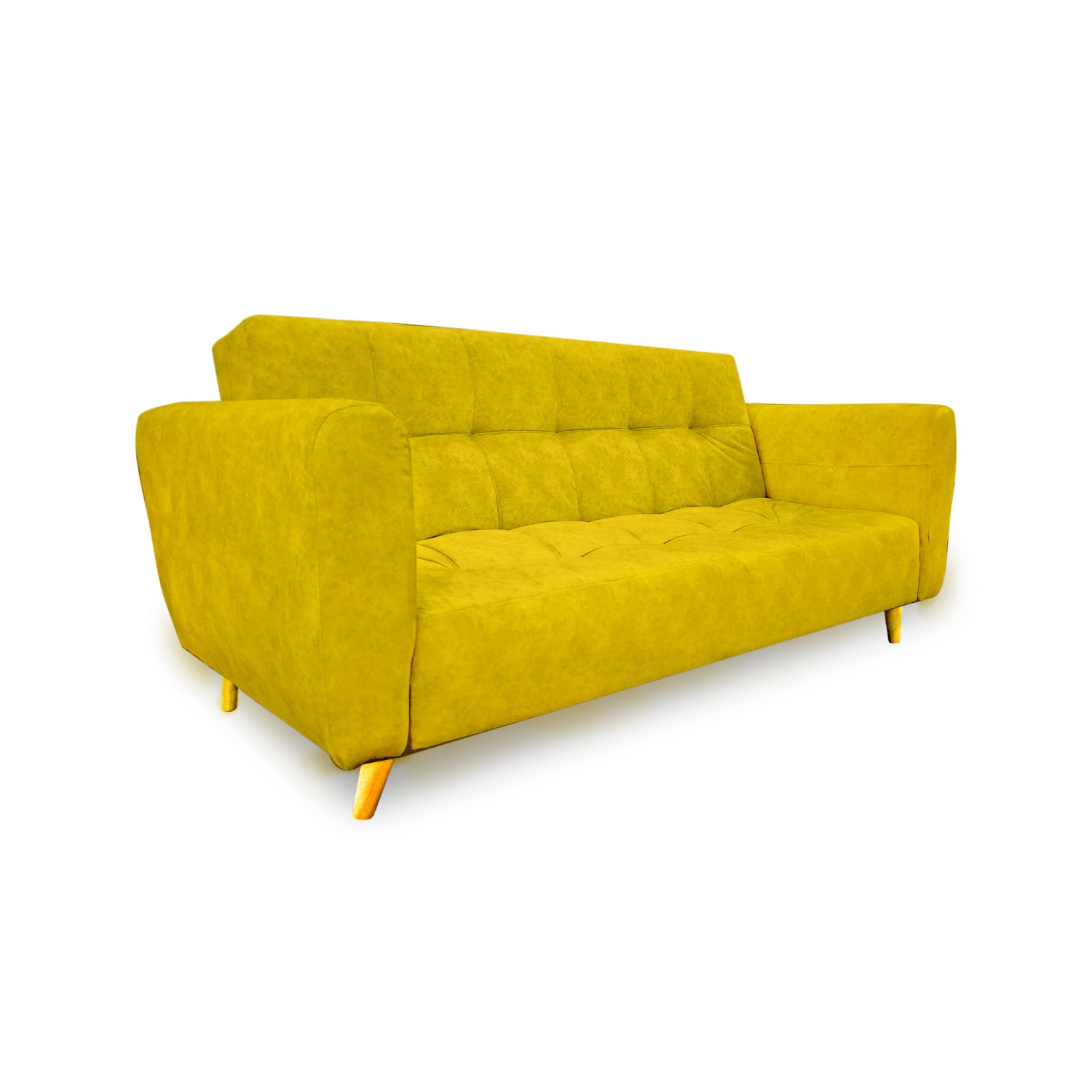 Sofacama denis lino amarillo, patas de madera, brazos - Muebles en Medellín | Sofacama