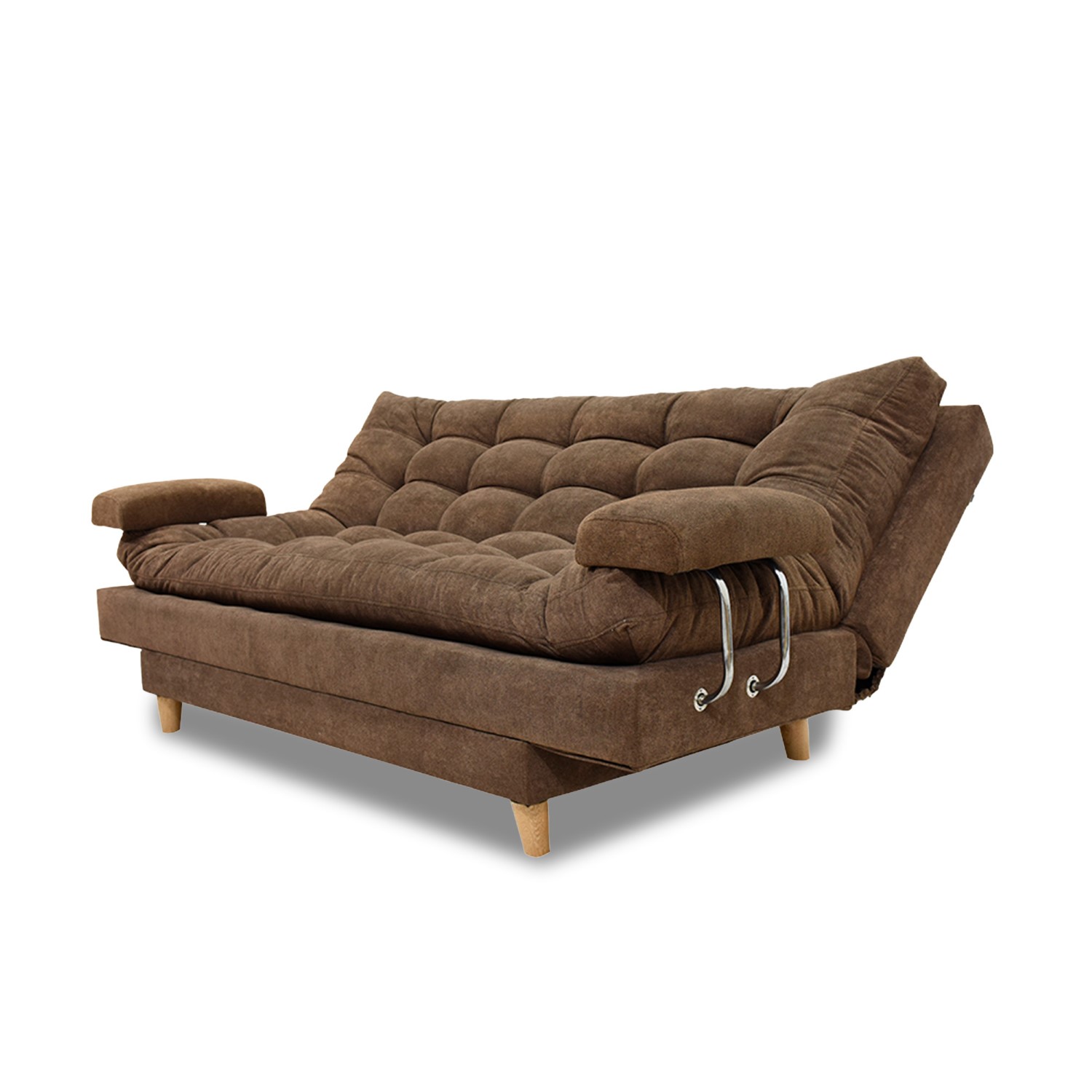 Sofacama napoles lino cafe, patas de madera, brazos - Muebles en Medellín | Sofacama