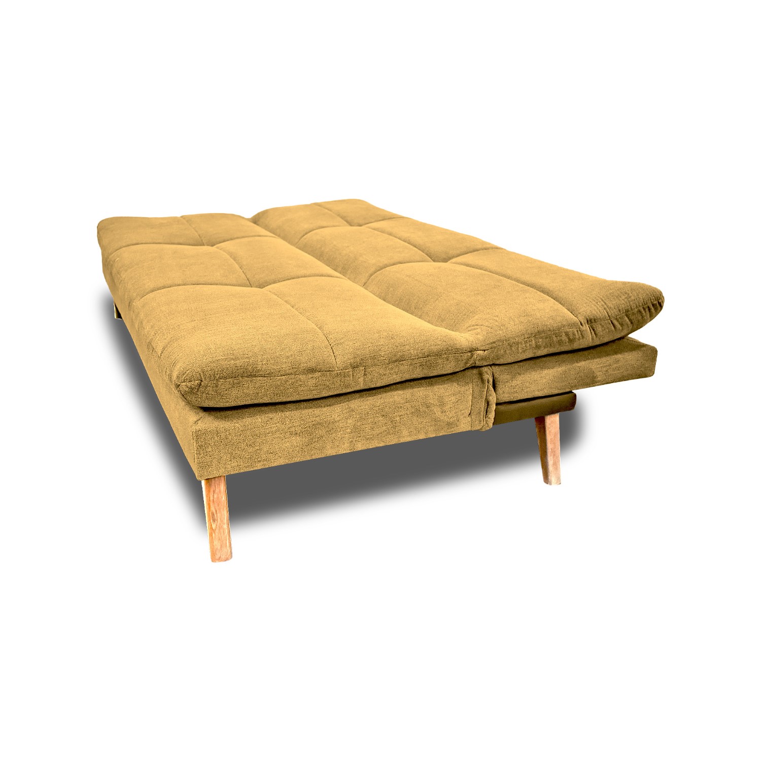 Sofacama peggy lino amarillo, patas de madera - Muebles en Medellín | Sofacama