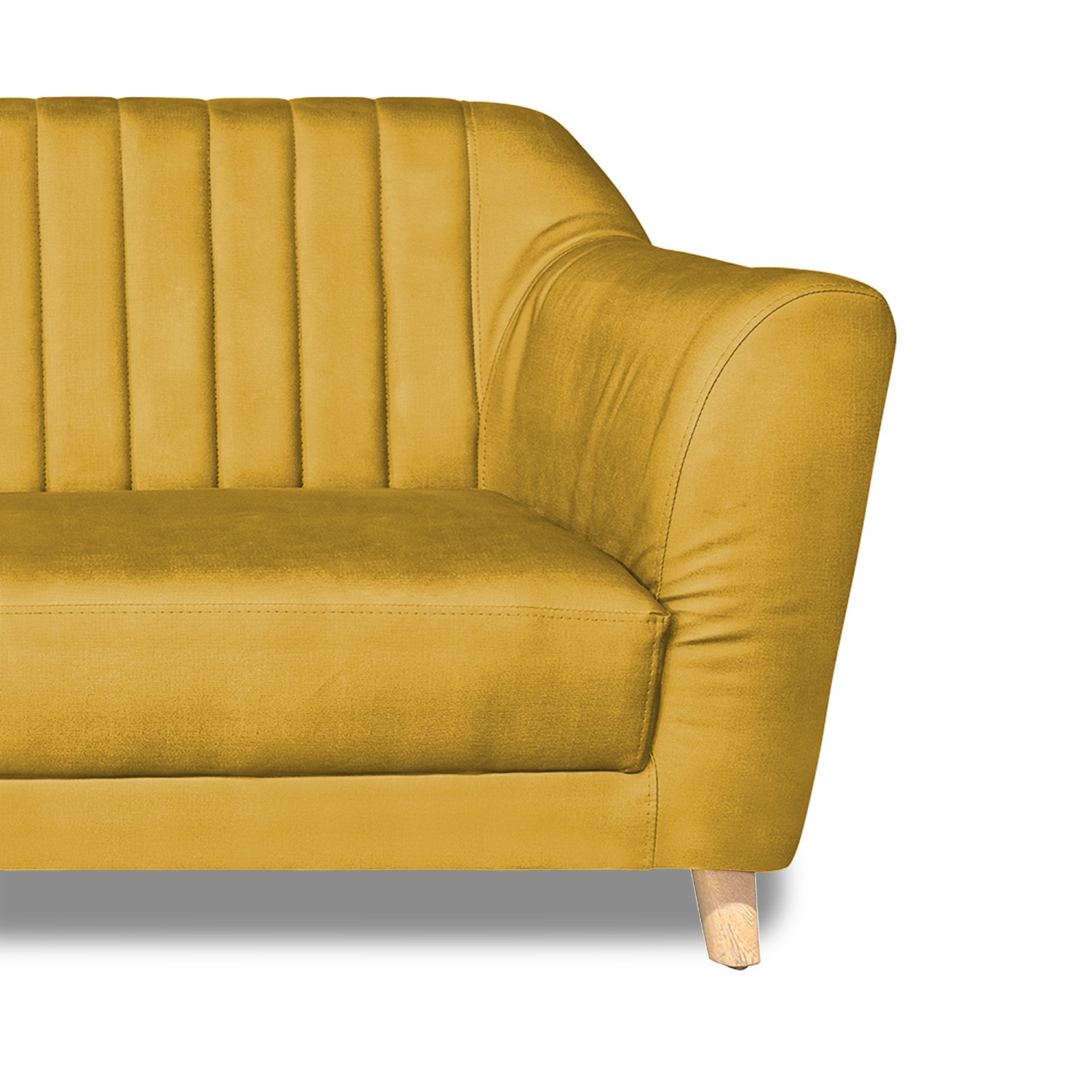 Sofa stanley 2 puestos lino amarillo c/b, patas de madera - Muebles en Medellín | Sofá