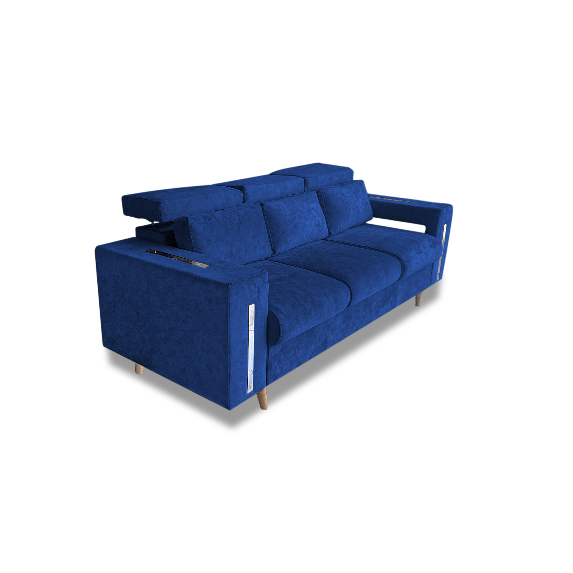 Sofa mombay lino azul oscuro, 3 puestos, patas de madera - Muebles en Medellín | Sofá