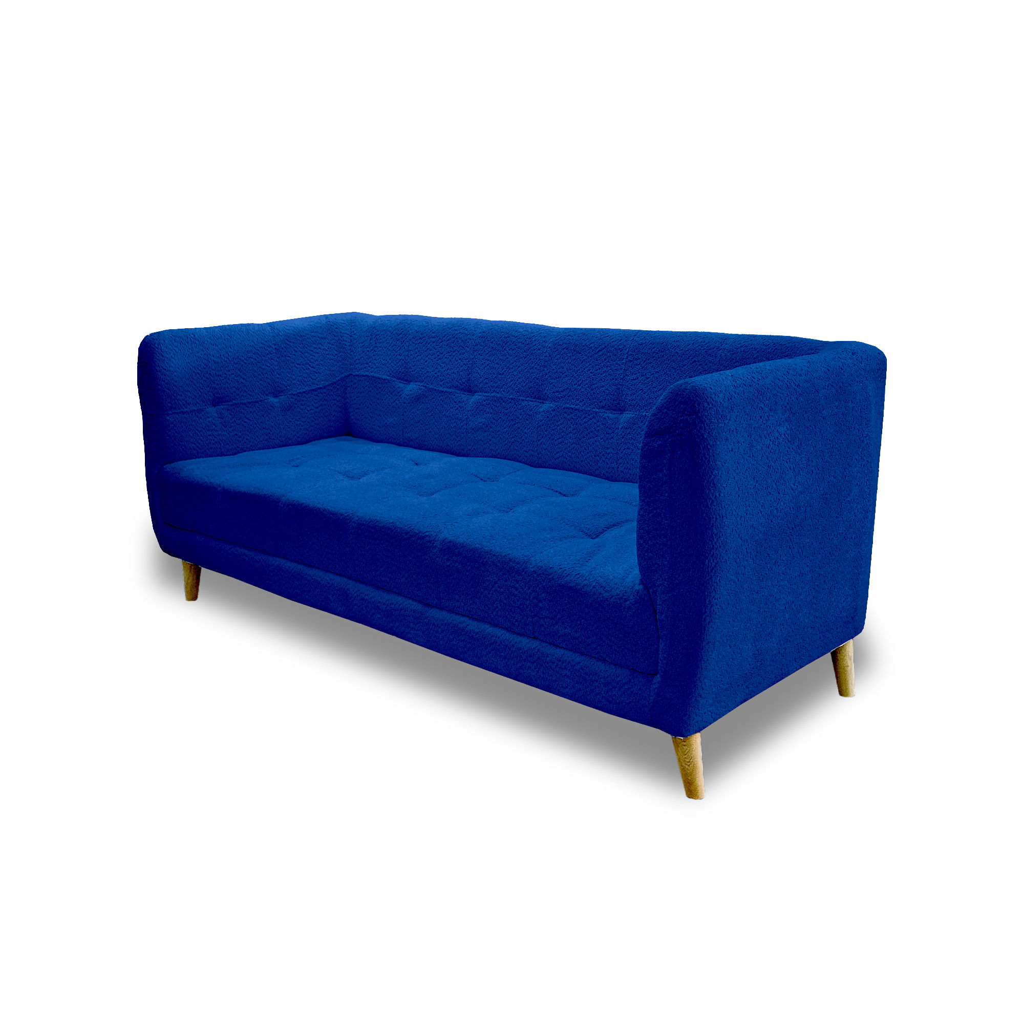 Sofa velvet poliéster azul rey, patas de madera - Muebles en Medellín | Sofá