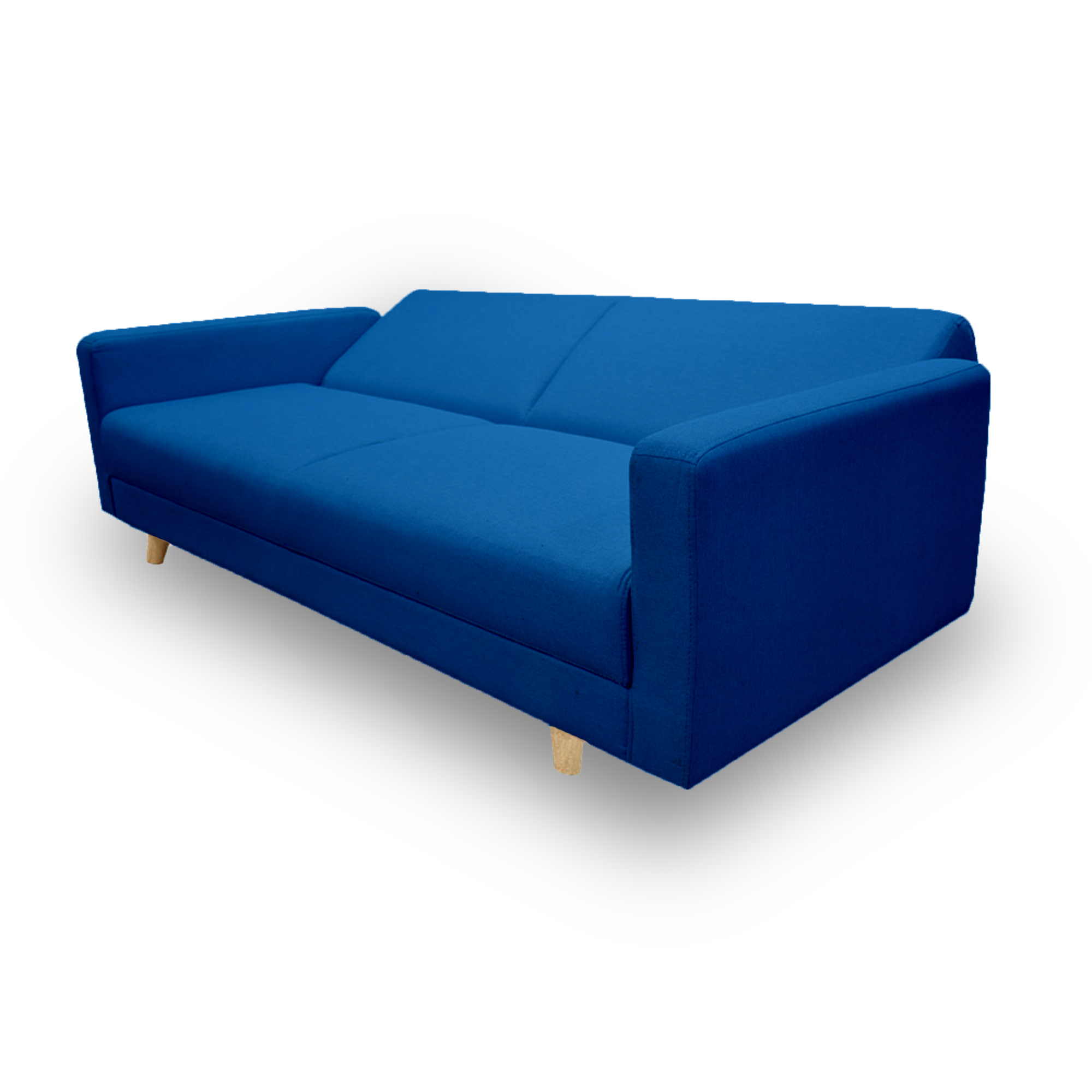 Sofacama allen parker lino azul, patas de madera, brazos - Muebles en Medellín | Sofacama