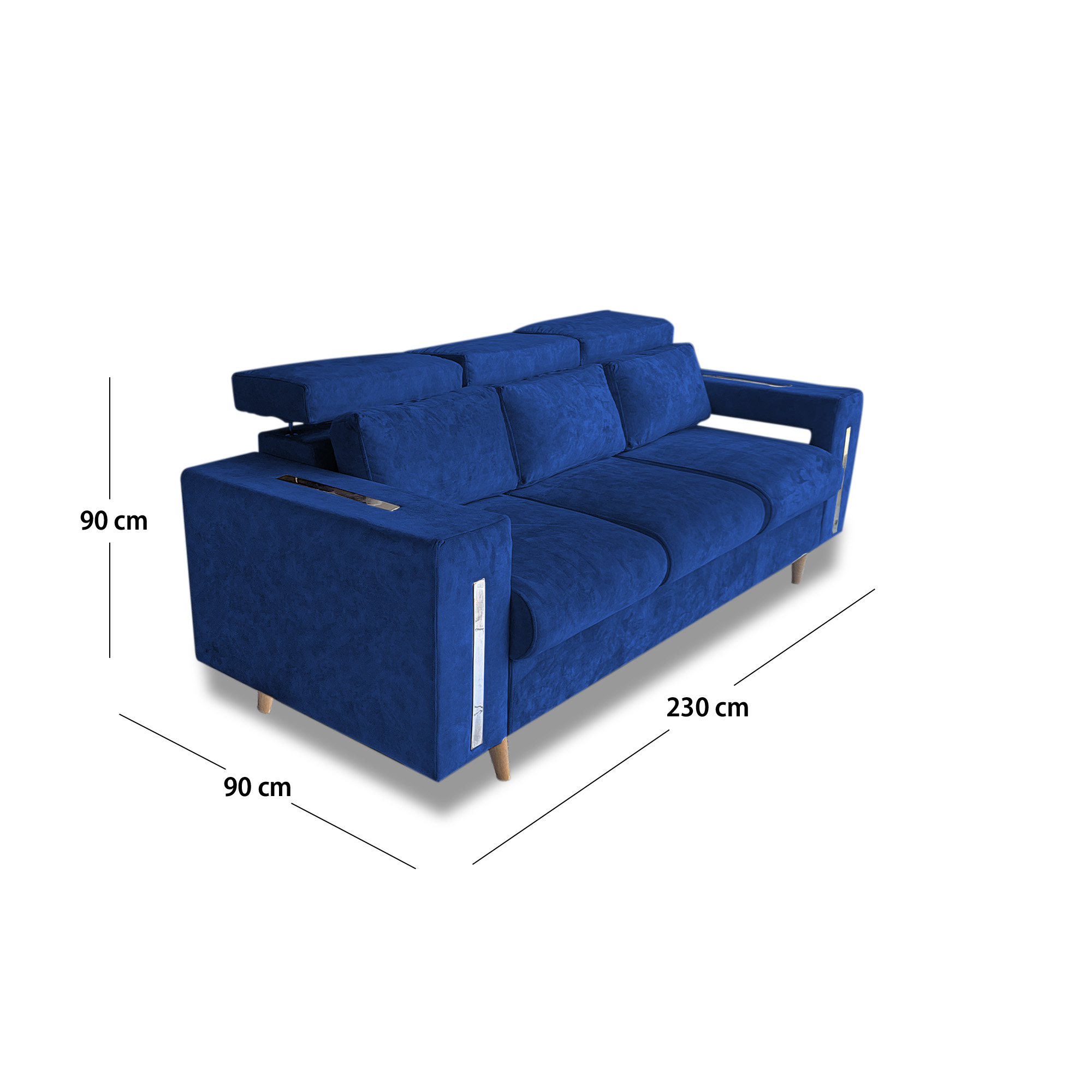 Sofa mombay lino azul oscuro, 3 puestos, patas de madera - Muebles en Medellín | Sofá