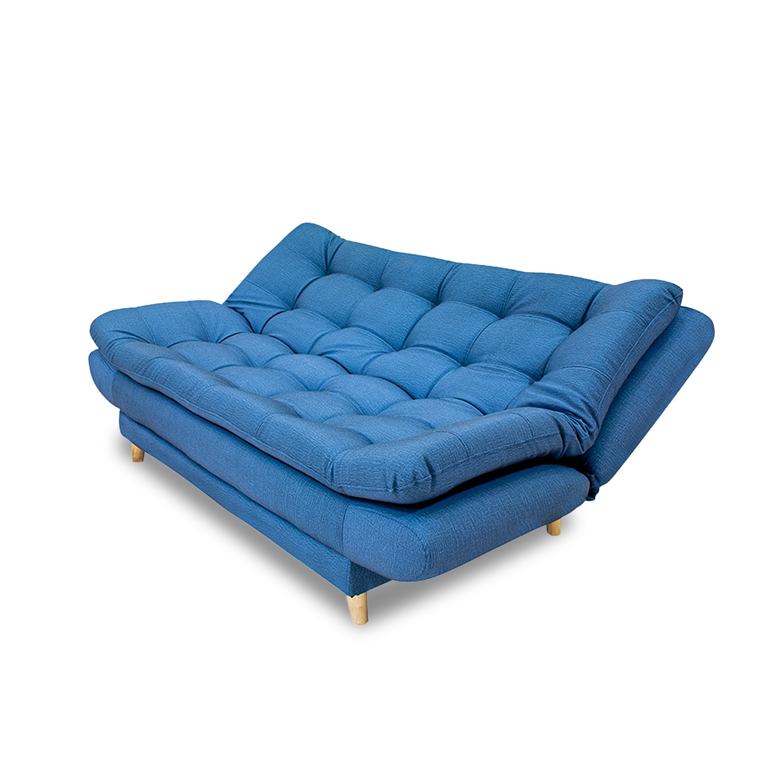 Sofacama damasco sintético azul, patas de madera - Muebles en Medellín | Sofacama