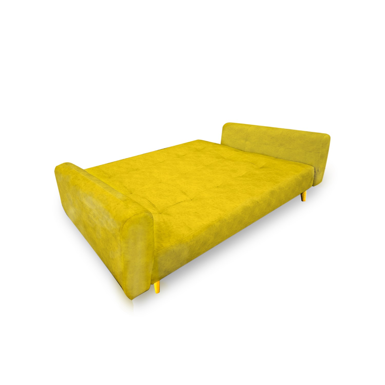 Sofacama denis lino amarillo, patas de madera, brazos - Muebles en Medellín | Sofacama