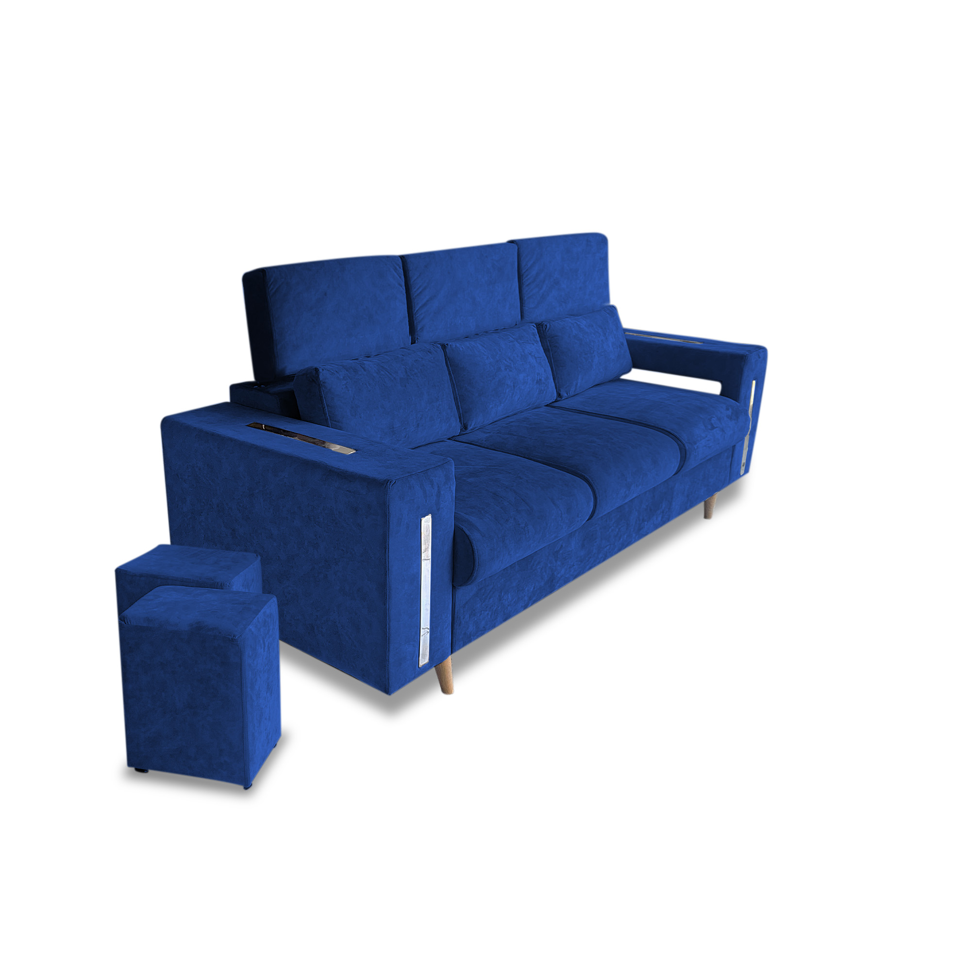 Sofa mombay lino azul oscuro, 3 puestos, patas de madera - Muebles en Medellín | Sofá