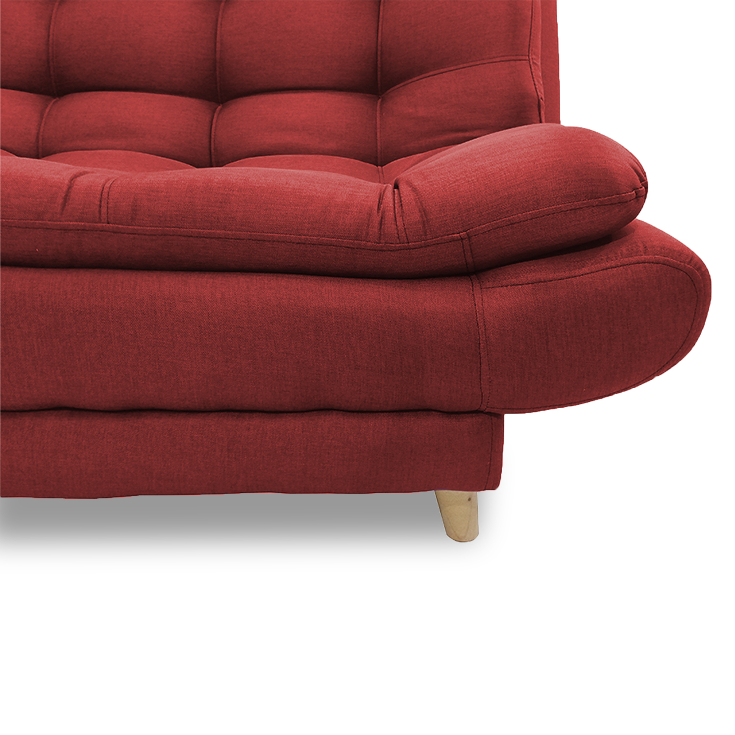Sofacama damasco mini poliéster rojo, 2 cojines, patas de madera - Muebles en Medellín | Sofacama mini