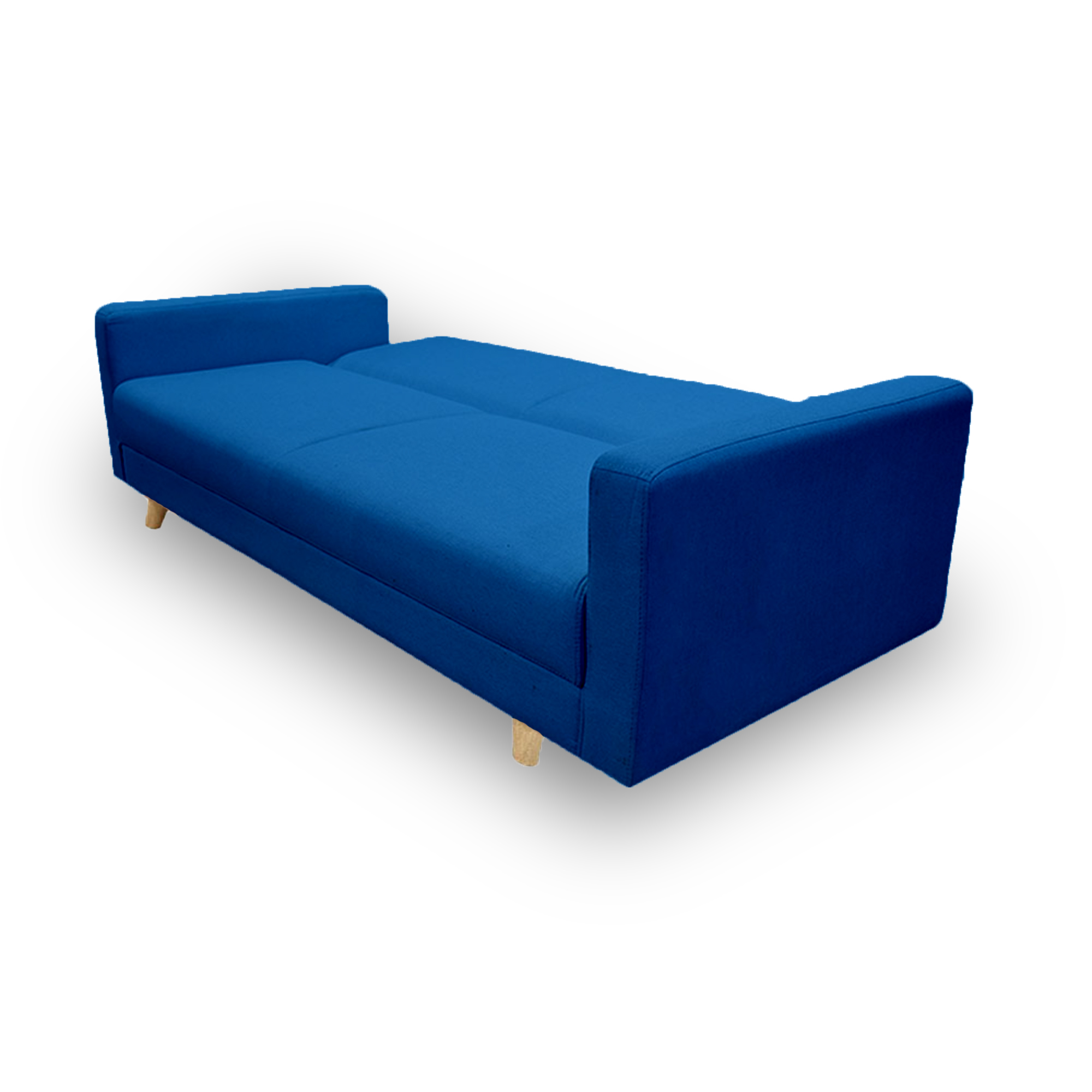 Sofacama allen parker lino azul, patas de madera, brazos - Muebles en Medellín | Sofacama