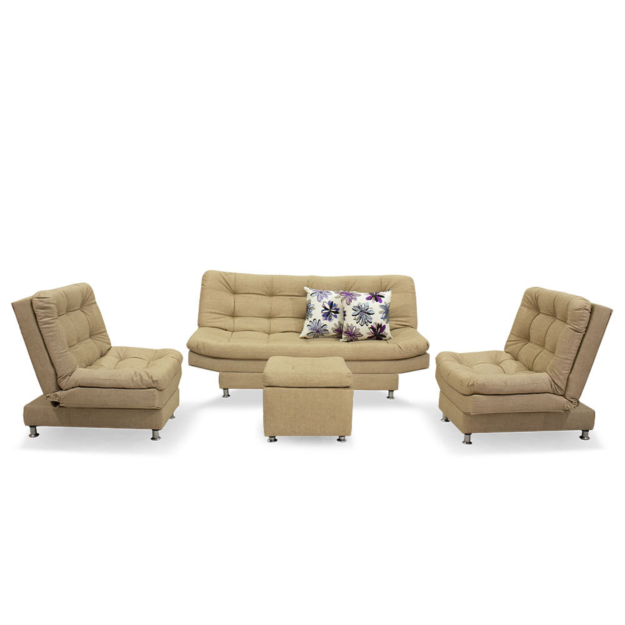 Sala moltochic poliéster beige, 2 cojines, patas metalicas - Muebles en Medellín | Sala