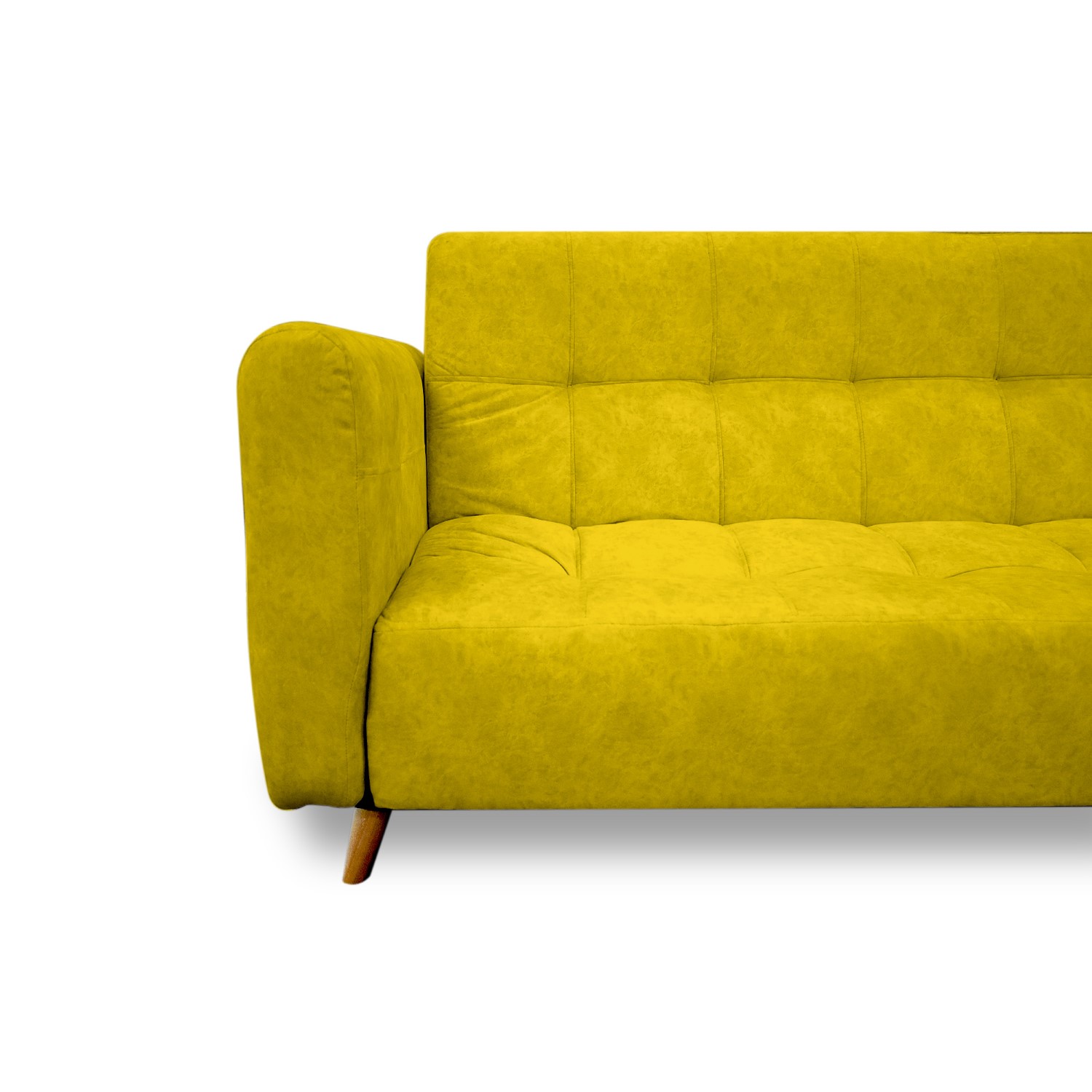 Sofacama denis lino amarillo, patas de madera, brazos - Muebles en Medellín | Sofacama