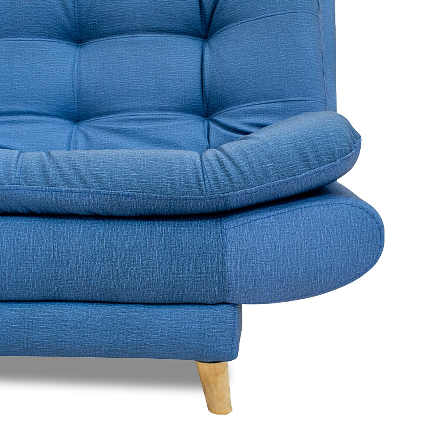 Sofacama damasco sintético azul, patas de madera - Muebles en Medellín | Sofacama