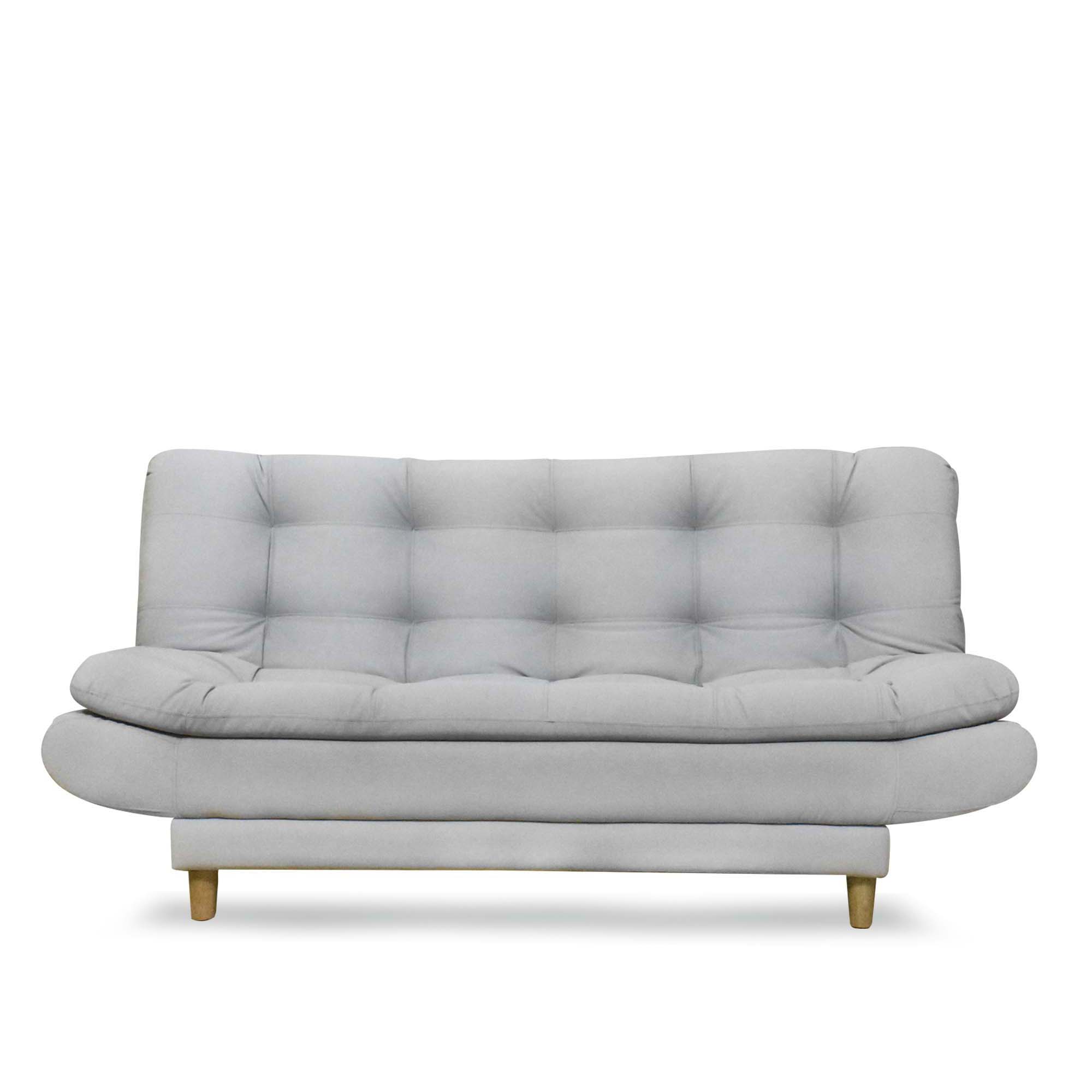 Sofacama damasco lino gris, patas de madera - Muebles en Medellín | Sofacama