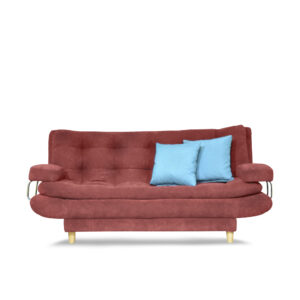Sofacama damasco lino rojo, patas de madera - Muebles en Medellín | Sofá