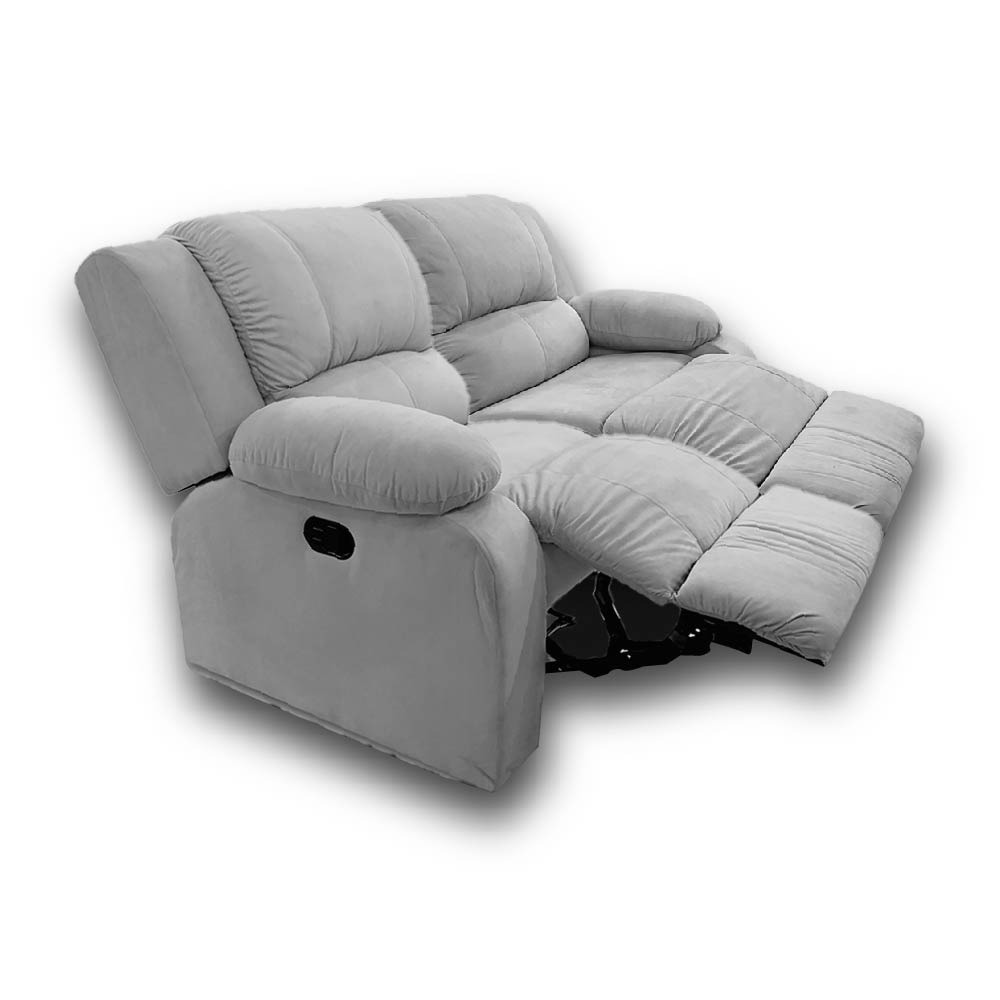 Sofa reclinable de dos puestos manual en poliester gris - Muebles en Medellín | Sofá