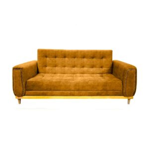 Sofacama mercury lino mostaza, patas de madera - Muebles en Medellín | Sofacama