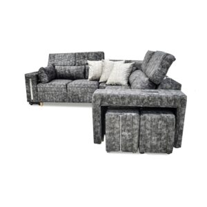 Esquinero mombay en lino gris, patas de madera - Muebles en Medellín | Esquinero