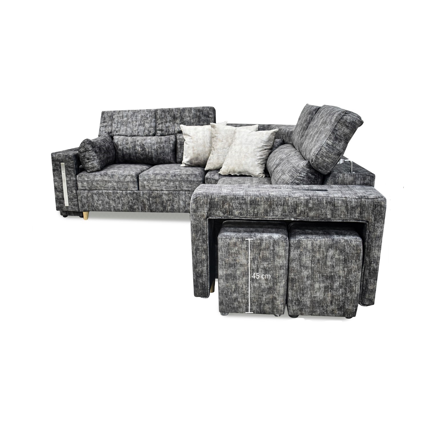 Esquinero mombay en lino gris, patas de madera - Muebles en Medellín | Esquinero