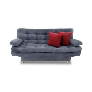 Sofacama moltochic lino gris medio con brazos, 2 cojines vinotinto, patas metálicas - Muebles en Medellín | Sofacama
