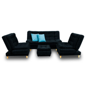 Sala damasco jumbo lino negro, patas de madera - Muebles en Medellín | Sala