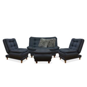 Sala damasco mini negro, 2 cojines, patas de madera - Muebles en Medellín | Sala